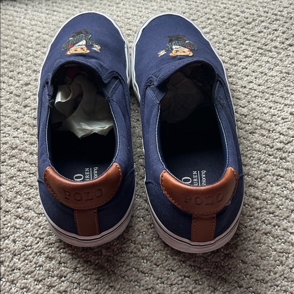 Polo by Ralph Lauren Navy Loafers with Bear Embroidery - Picture 4 of 5